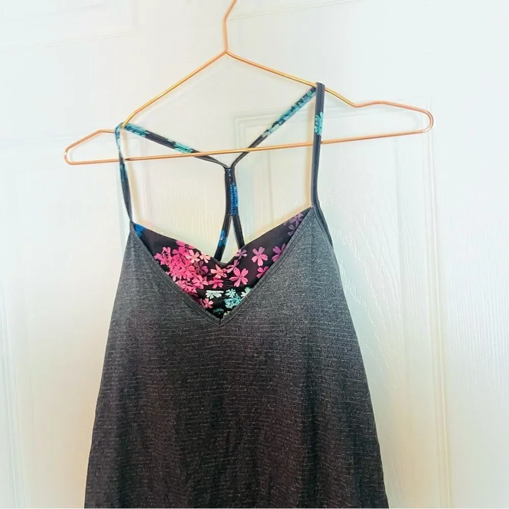 EUC Lululemon Roll Out Tank in Heathered Black / Petal Pop 2